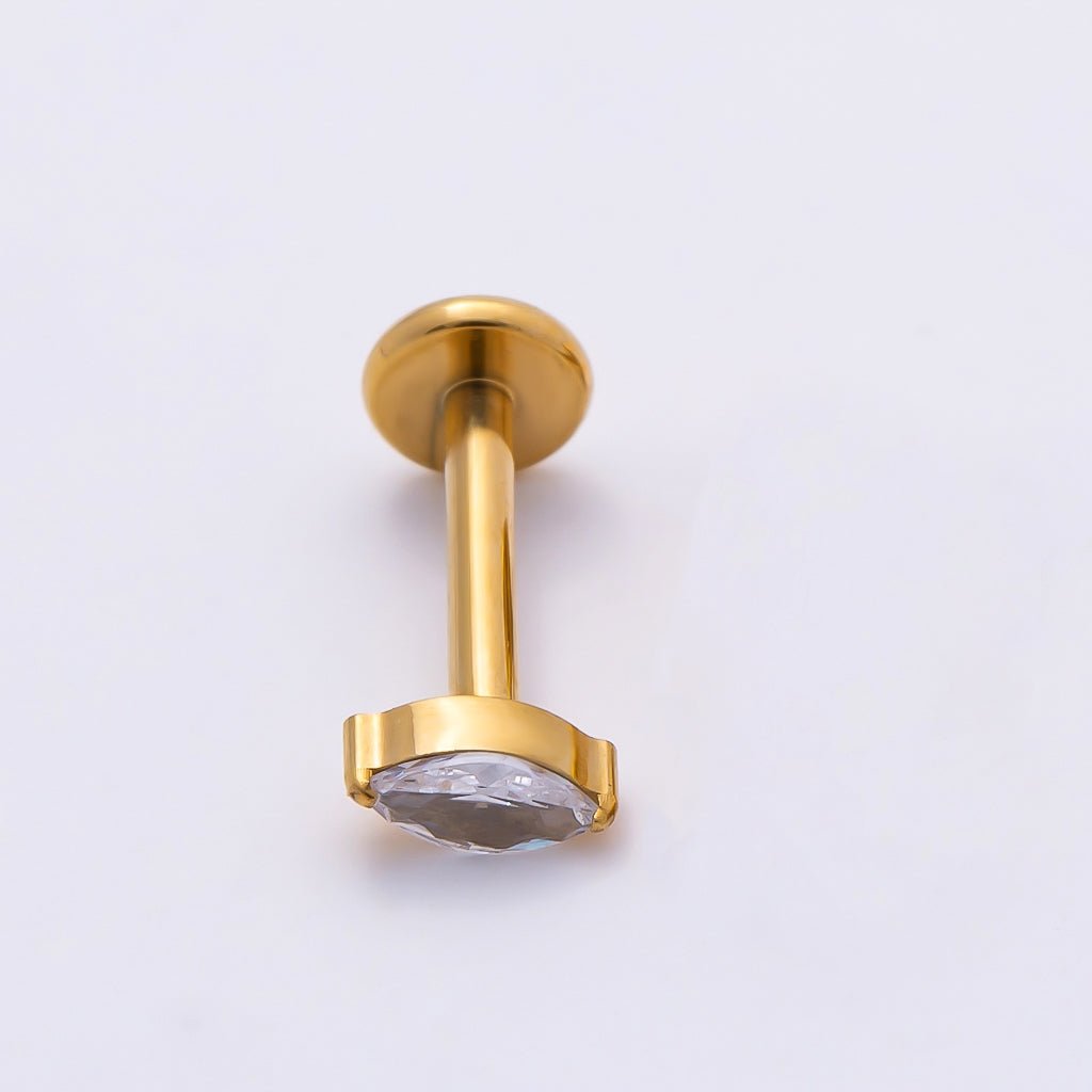 Gold Titanium 4.5mm Marquise CZ Cartilage Piercing Flat Back Stud | Findings-00403 - DLUXCA