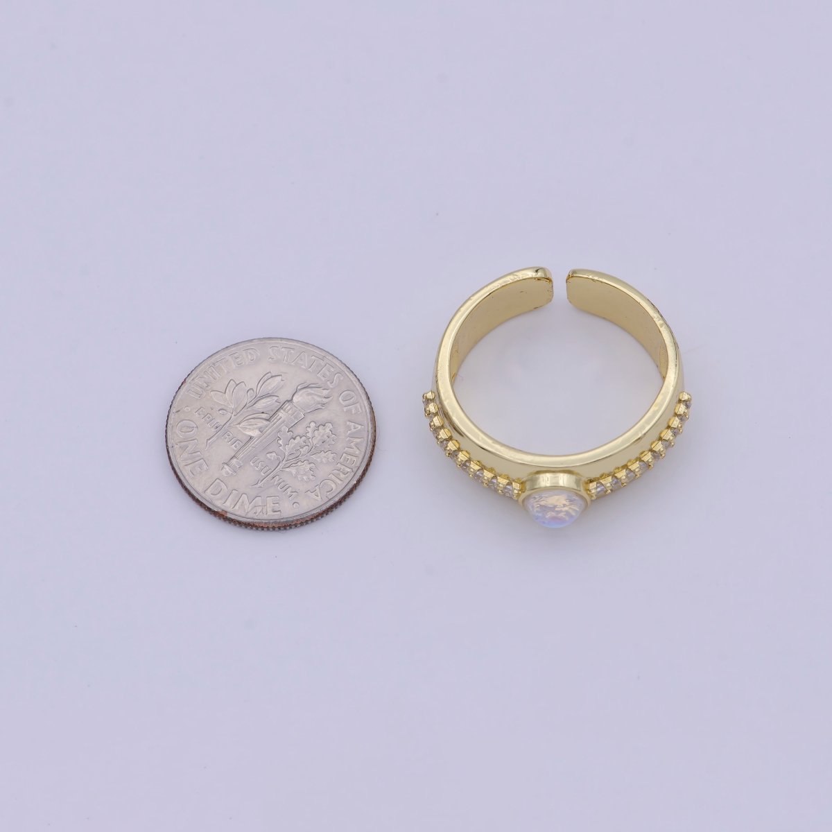 Golden Bold Oval Moonstone Adjustable Statement Ring U - 482 - DLUXCA