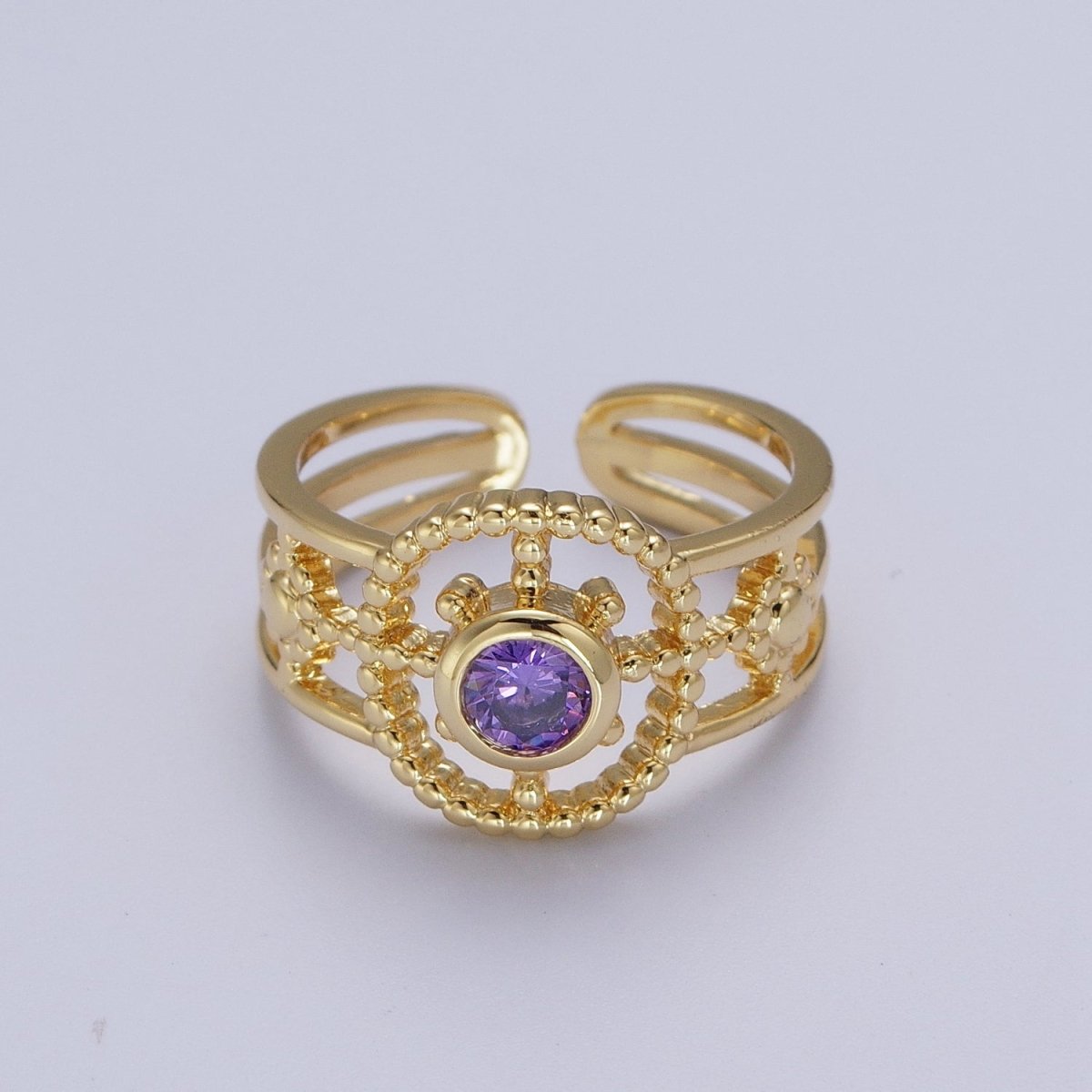 Green, Pink, Blue, Fuchsia, Purple, Black CZ Beaded Bubble Celestial Sun Flower Double Band Ring | O078 - O083 - DLUXCA
