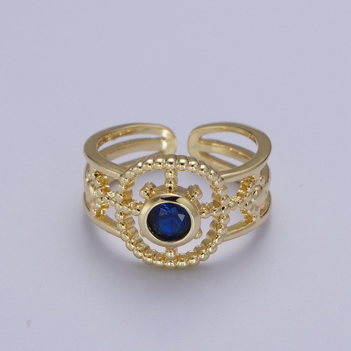 Green, Pink, Blue, Fuchsia, Purple, Black CZ Beaded Bubble Celestial Sun Flower Double Band Ring | O078 - O083 - DLUXCA