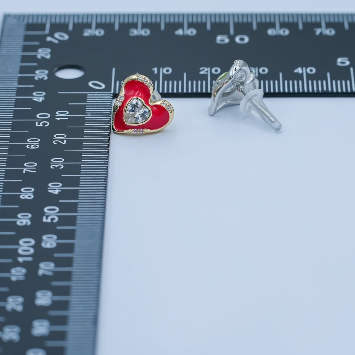 Green, Red Enamel CZ Molten Heart Stud Earrings in Gold & Silver | AE248 - AE252 - DLUXCA