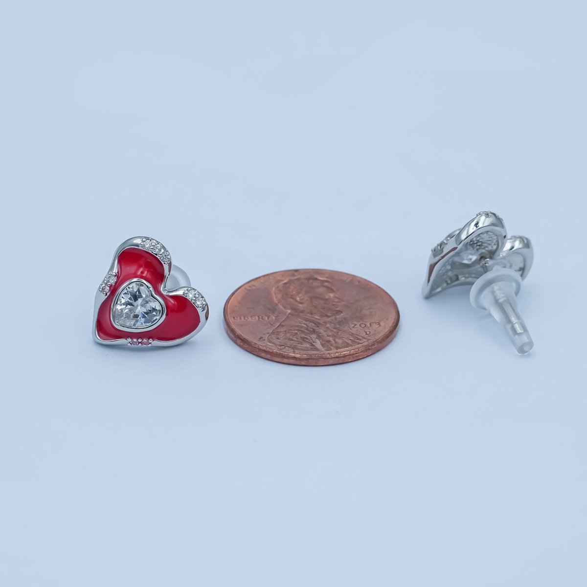 Green, Red Enamel CZ Molten Heart Stud Earrings in Gold & Silver | AE248 - AE252 - DLUXCA