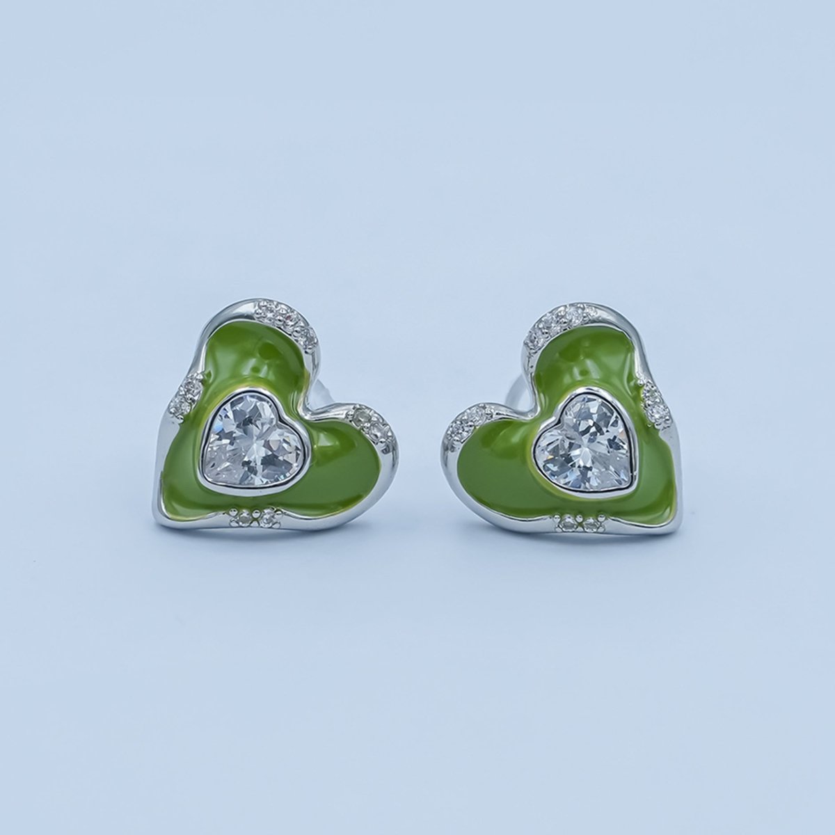 Green, Red Enamel CZ Molten Heart Stud Earrings in Gold & Silver | AE248 - AE252 - DLUXCA