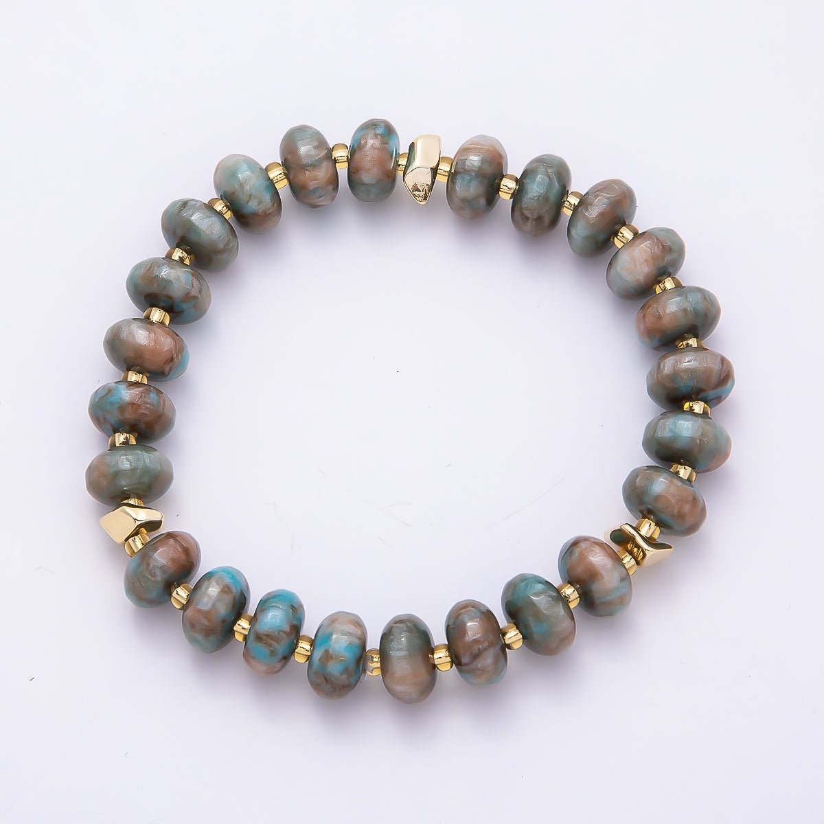 Handmade 10mm Rondelle Resin Bead 8 Inch Stretch Bracelet | WA-04619 ~ WA-04624 - DLUXCA