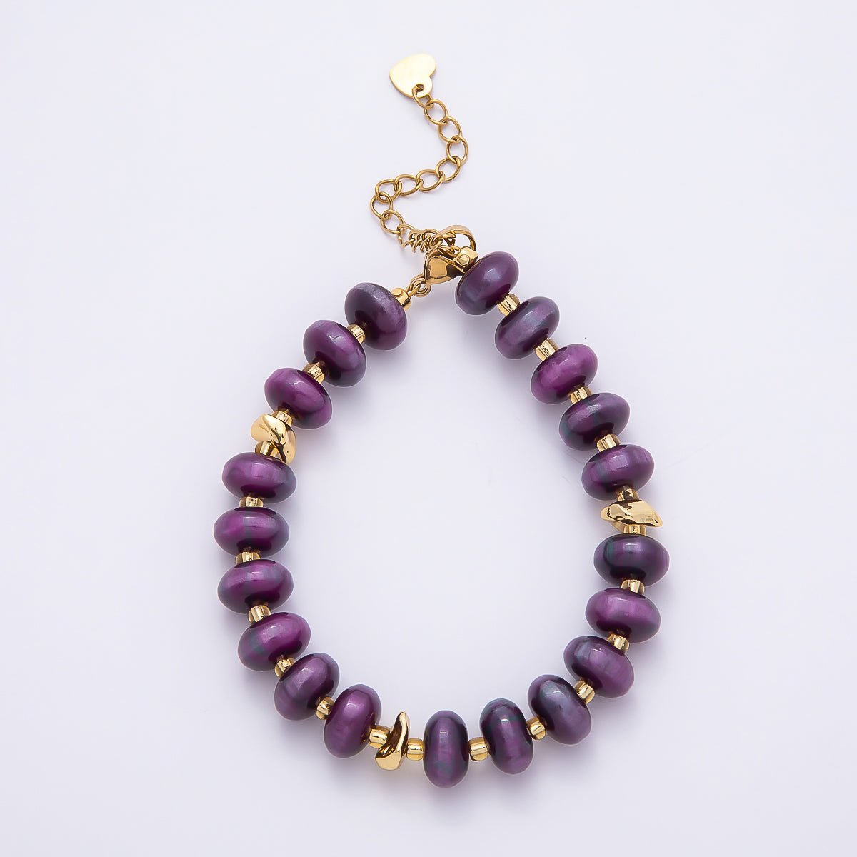 Handmade 10mm Round Flat Rondelle Bead Resin 7.5 Inch Bracelet w/ Extender Gold Pvd Stainless Steel | WA-04613 - WA-04618 - DLUXCA