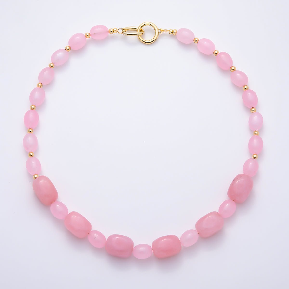 Handmade 16K Gold Filled 15mm Pink Quartz Gradient Rectangle Gemstone Chain 19 Inch Necklace w. Push Gate Charm Holder | WA-01503 - DLUXCA
