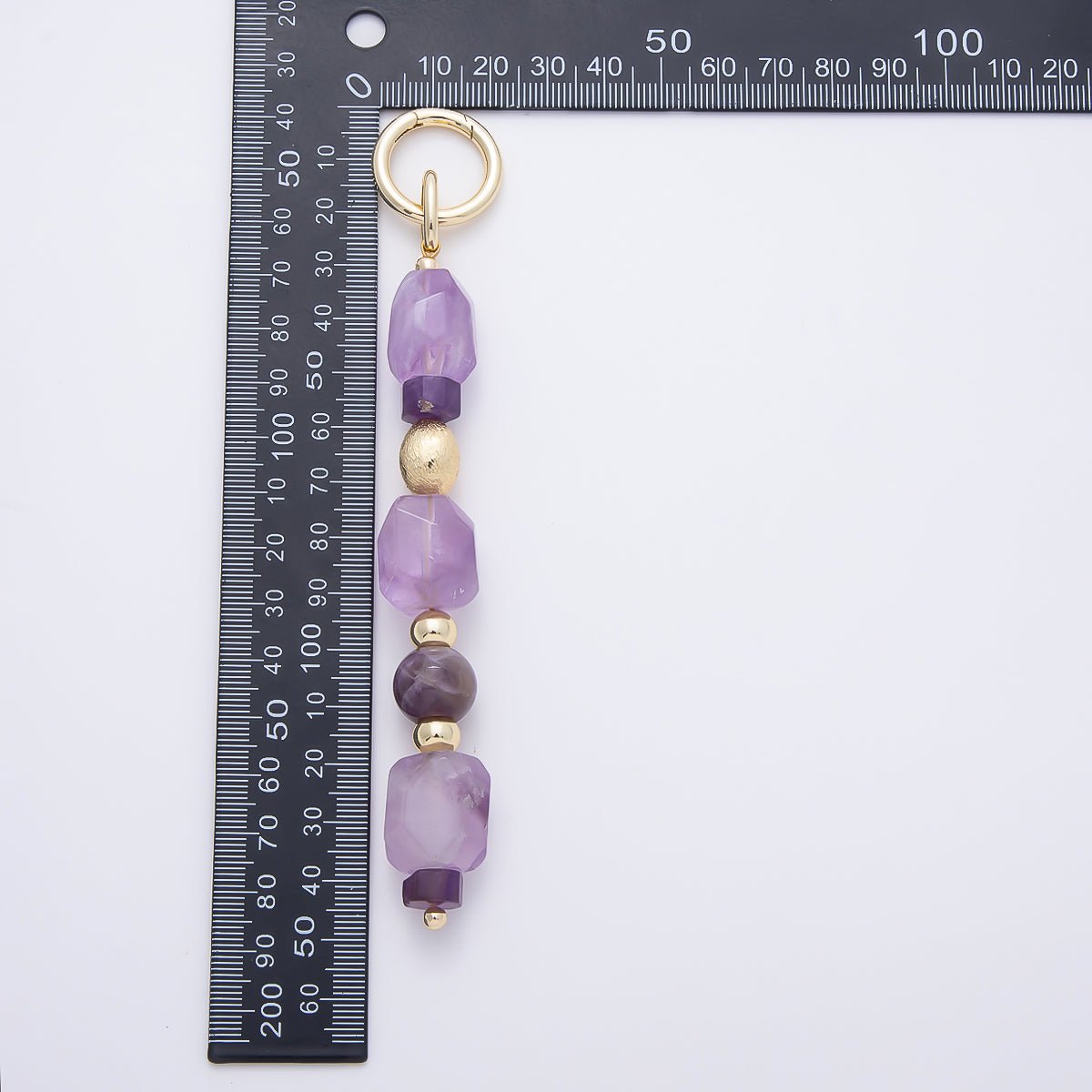 Handmade 16K Gold Filled 6 Inch Amethyst Gemstone Bag Charm Keychain Push Gate | WB-00374 - DLUXCA