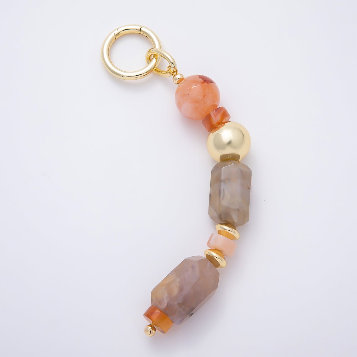 Handmade 16K Gold Filled 6 Inch Orange Citrine Gemstone Bag Charm Keychain Push Gate | WB-00373 - DLUXCA