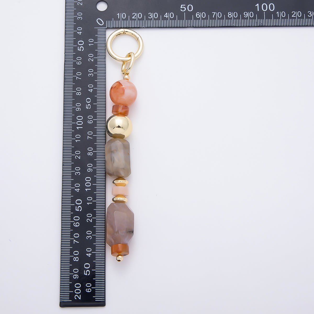 Handmade 16K Gold Filled 6 Inch Orange Citrine Gemstone Bag Charm Keychain Push Gate | WB-00373 - DLUXCA