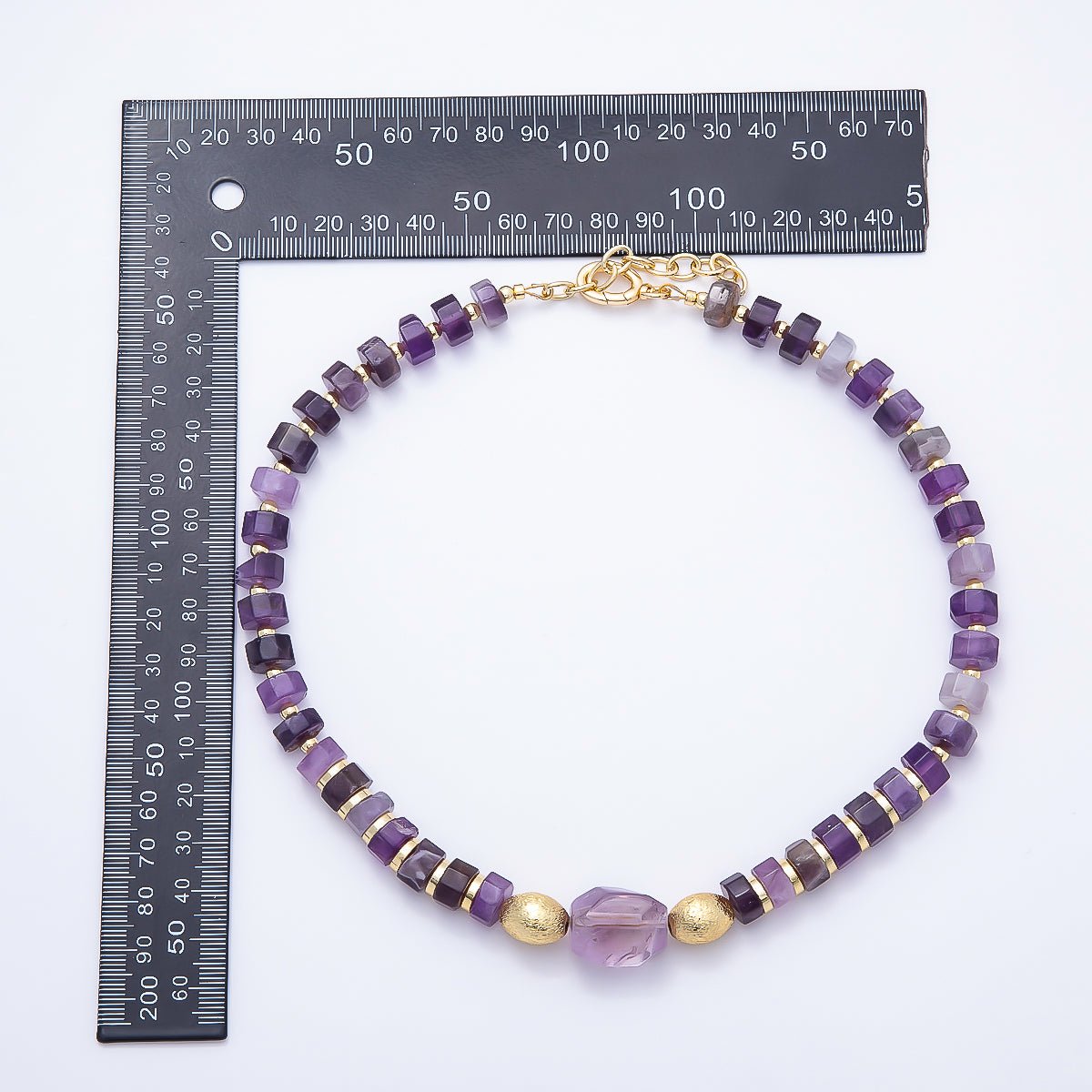 Handmade 16K Gold Filled Amethyst Tube Gemstone Chain 18 Inch Necklace | WA-01481 - DLUXCA