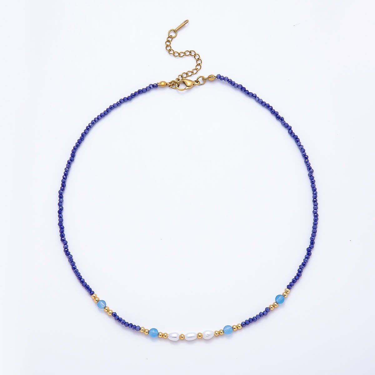 Handmade 2.5mm Shell Pearl Blue, Light Blue, Black Multifaceted Crystal Gemstone Chain 16 Inch Necklace | WA-00689 WA-00699 WA-00790 - DLUXCA