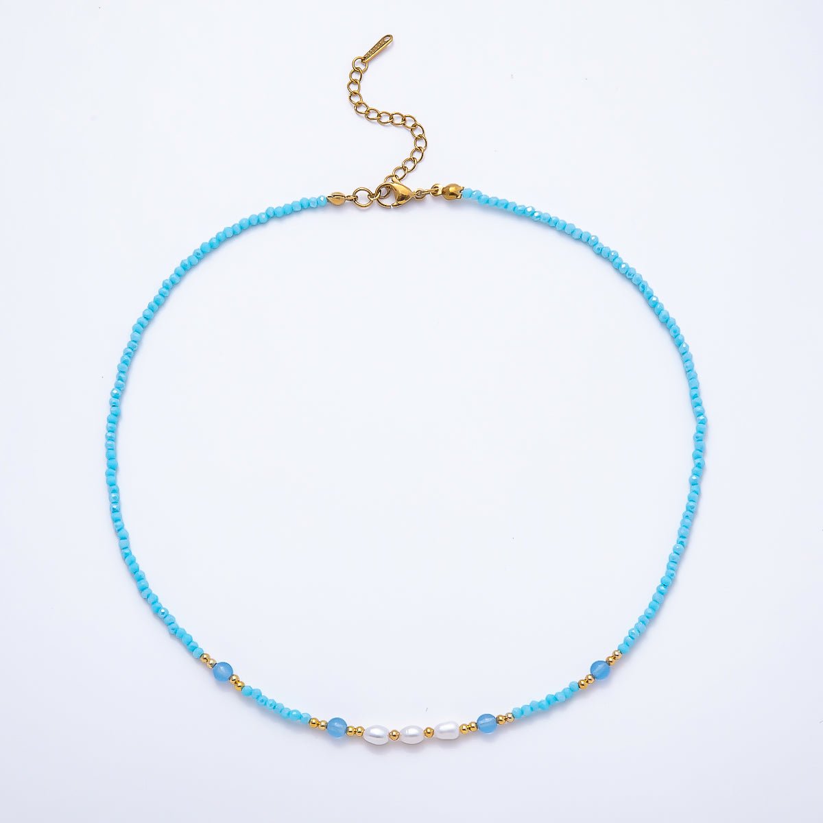 Handmade 2.5mm Shell Pearl Blue, Light Blue, Black Multifaceted Crystal Gemstone Chain 16 Inch Necklace | WA-00689 WA-00699 WA-00790 - DLUXCA