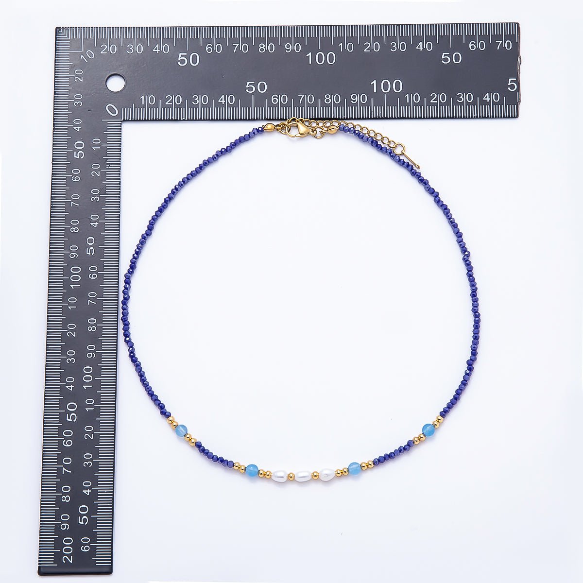 Handmade 2.5mm Shell Pearl Blue, Light Blue, Black Multifaceted Crystal Gemstone Chain 16 Inch Necklace | WA-00689 WA-00699 WA-00790 - DLUXCA