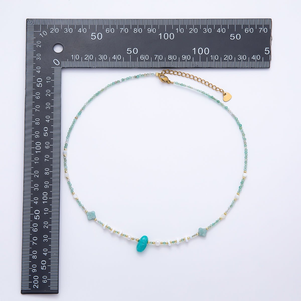 Handmade 2mm Amazonite Shell Pearl Bead Gemstone Chain 16 Inch Necklace | WA-04735 - DLUXCA