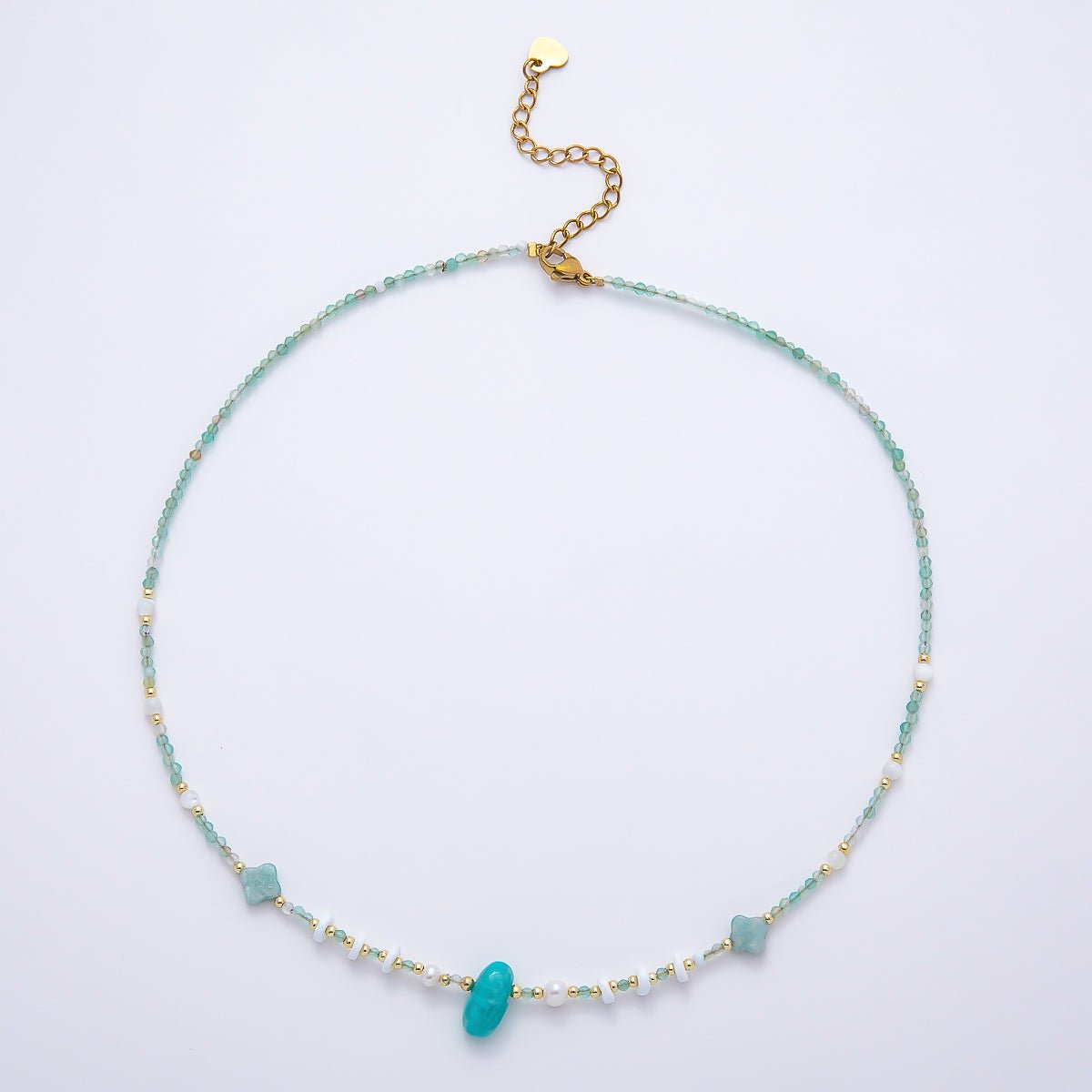 Handmade 2mm Amazonite Shell Pearl Bead Gemstone Chain 16 Inch Necklace | WA-04735 - DLUXCA