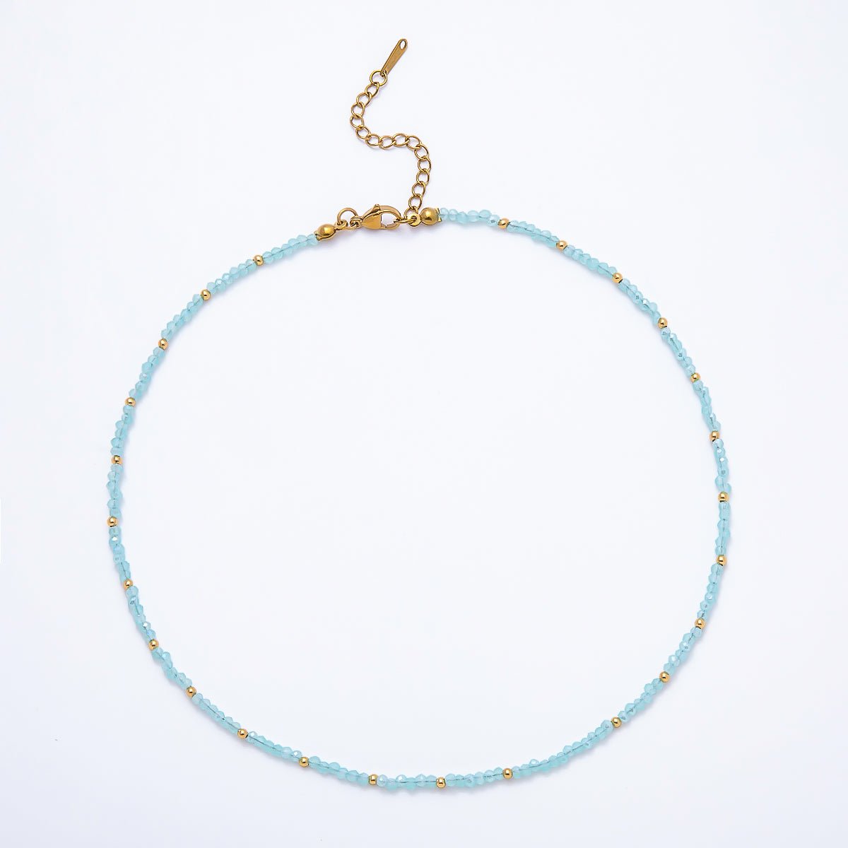 Handmade 2mm Blue, Clear, Light Blue, Green Multifaceted Crystal Gemstone Chain 16 Inch Necklace | WA-00562 WA-00582 WA-00654 WA-00660 - DLUXCA