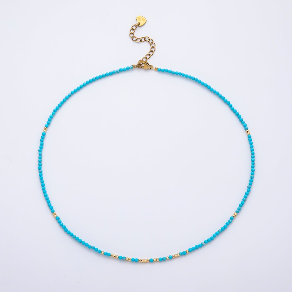 Handmade 2mm Blue Turquoise Multifaceted Round Bead Gemstone Chain 16 Inch Necklace | WA-00276 - DLUXCA