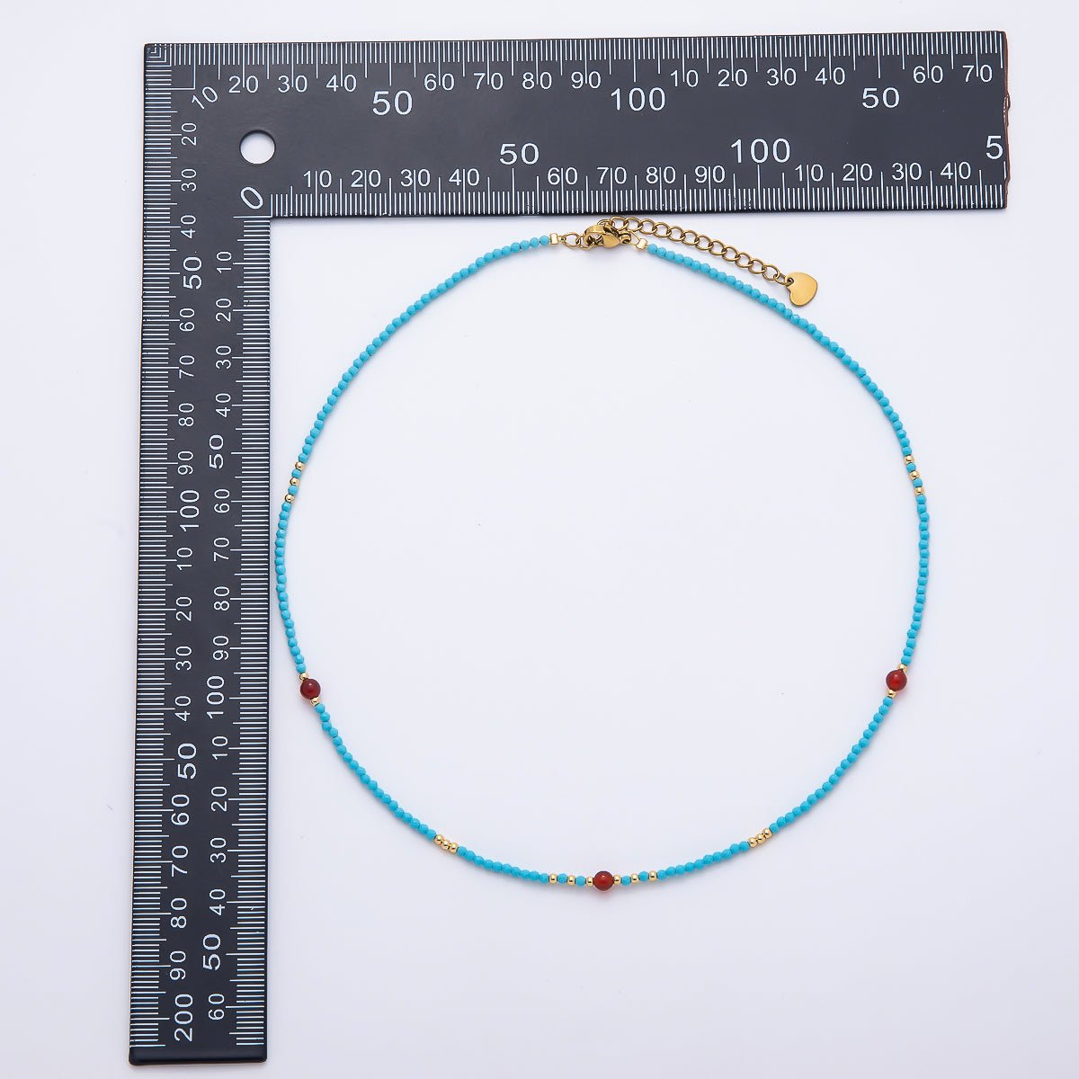 Handmade 2mm Blue Turquoise Red Carnelian Multifaceted Round Bead Gemstone Chain 16 Inch Necklace | WA-00286 - DLUXCA