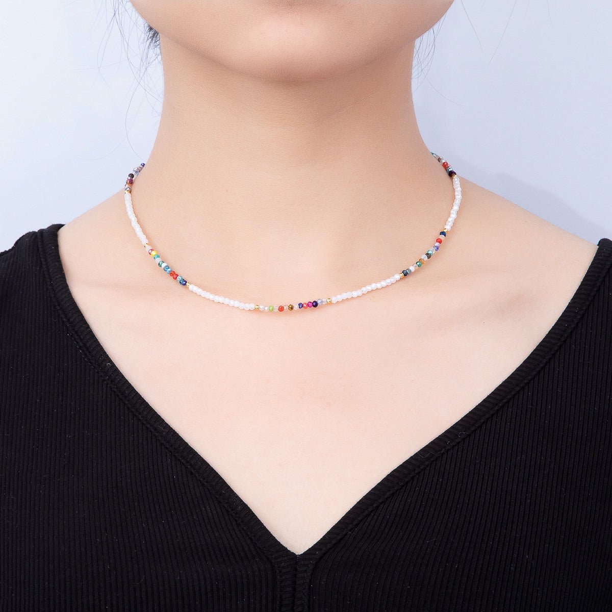 Handmade 2mm Multicolor Multifaceted Crystal Gemstone Chain 16 Inch Necklace | WA-00678 - DLUXCA