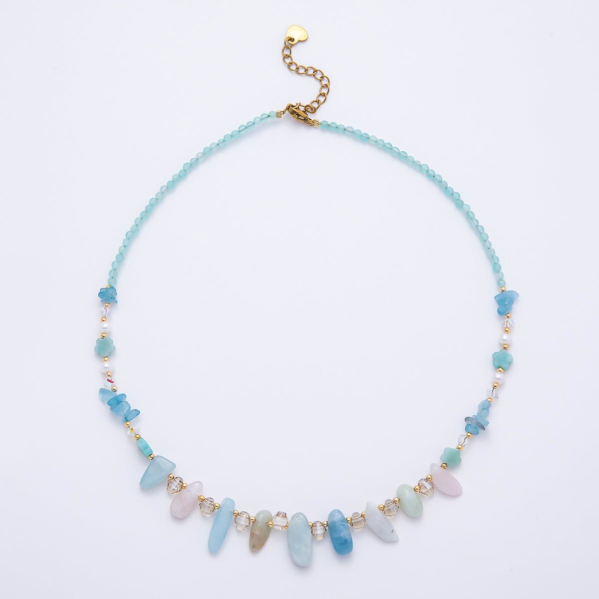 Handmade 3mm Blue Aquamarine Spiked Multifaceted Round Gemstone Chain 16 Inch Necklace | WA-00382 - DLUXCA