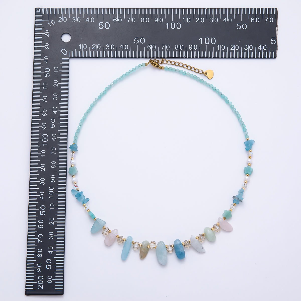Handmade 3mm Blue Aquamarine Spiked Multifaceted Round Gemstone Chain 16 Inch Necklace | WA-00382 - DLUXCA
