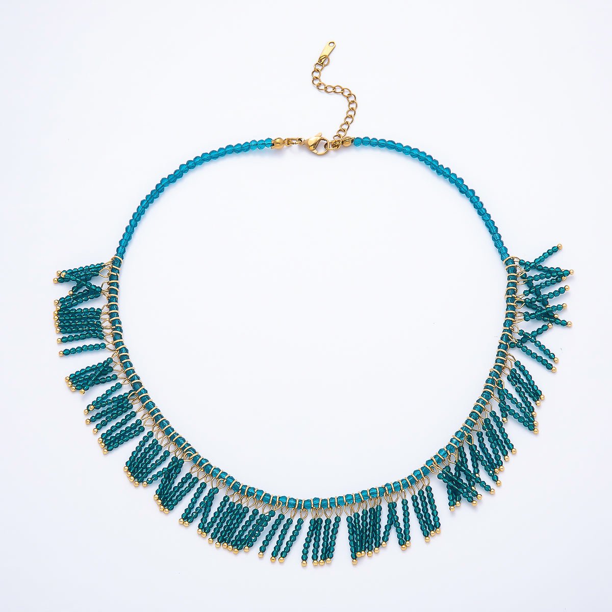 Handmade 3mm Blue, Clear, Brown Multi Layer Fringe Multifaceted Crystal Gemstone Chain 16 Inch Necklace | WA-01021 - DLUXCA