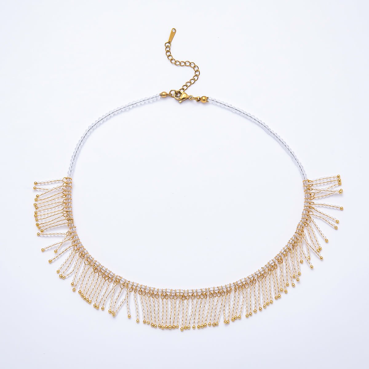 Handmade 3mm Blue, Clear, Brown Multi Layer Fringe Multifaceted Crystal Gemstone Chain 16 Inch Necklace | WA-01021 - DLUXCA