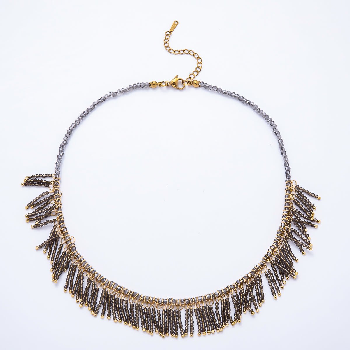 Handmade 3mm Blue, Clear, Brown Multi Layer Fringe Multifaceted Crystal Gemstone Chain 16 Inch Necklace | WA-01021 - DLUXCA
