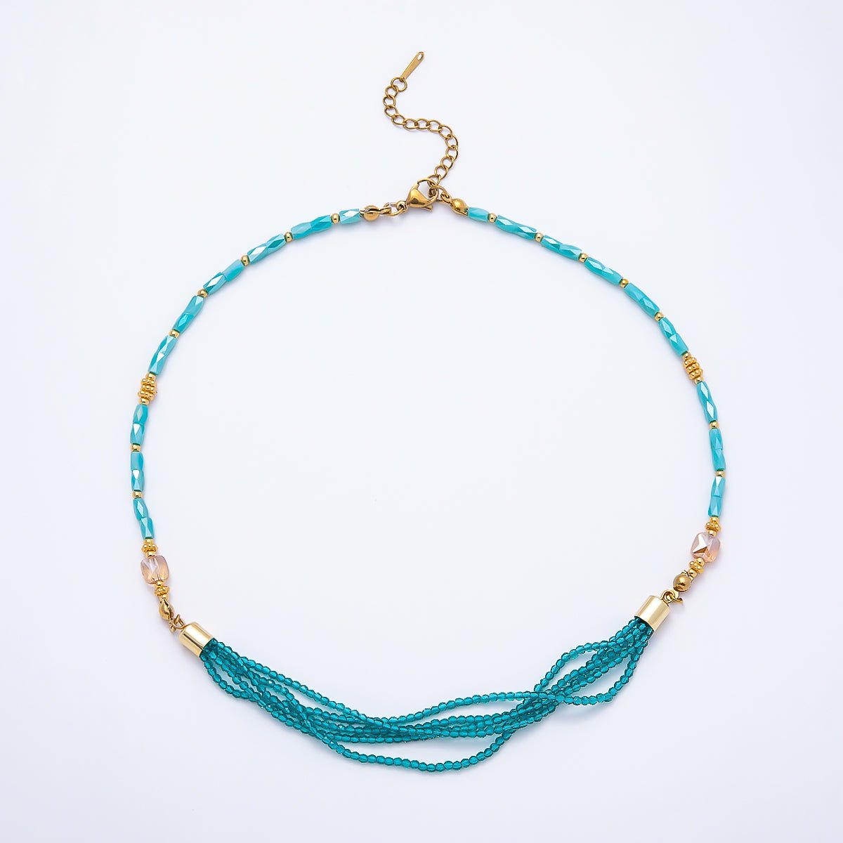 Handmade 3mm Blue, Red, White Crystal Round Tube Multi Layer Gemstone Chain 16.5 Inch Necklace | WA-00811 WA-00827 WA-00835 - DLUXCA