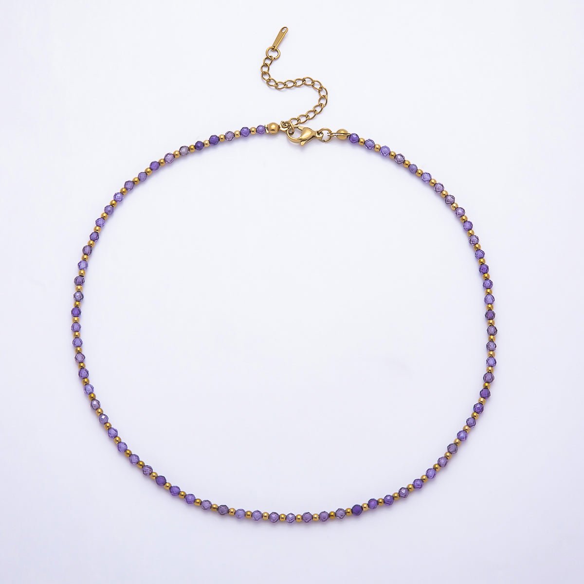 Handmade 3mm Red Carnelian, Purple Amethyst, Green Peridot Multifaceted Crystal Bead Gemstone Chain 16 Inch Necklace | WA-02285 ~ WA-02350 - DLUXCA