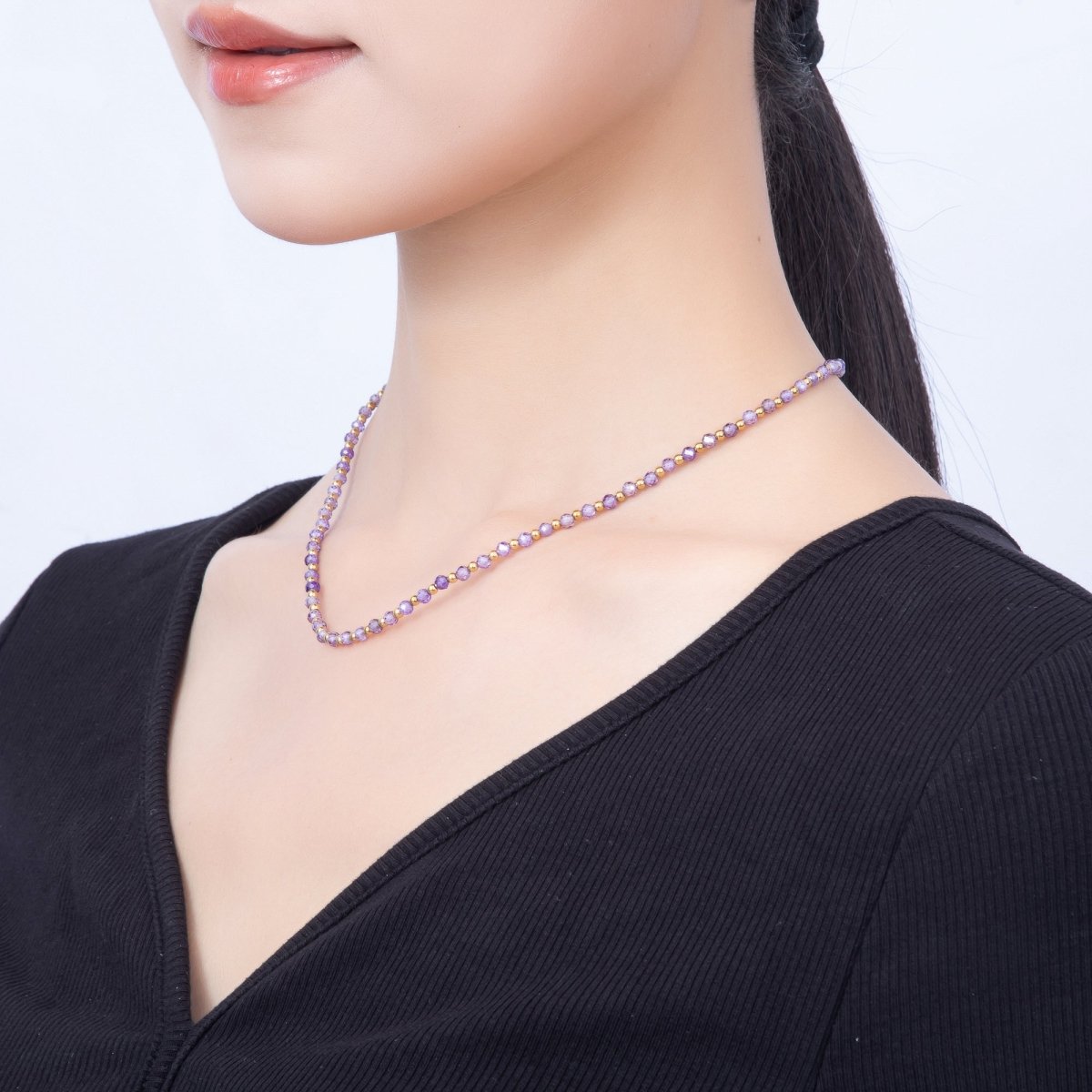 Handmade 3mm Red Carnelian, Purple Amethyst, Green Peridot Multifaceted Crystal Bead Gemstone Chain 16 Inch Necklace | WA-02285 ~ WA-02350 - DLUXCA