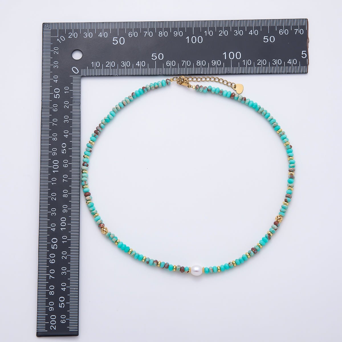 Handmade 4.5mm Shell Pearl Green Turquoise Rondelle Gemstone Chain 16 Inch Choker Necklace | WA-00219 - DLUXCA