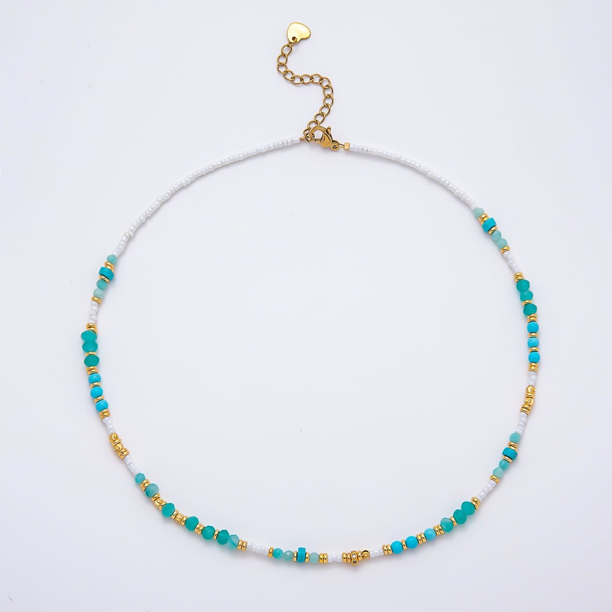 Handmade 4mm Amazonite White Quartz Rondelle Gemstone Chain 16 Inch Necklace | WA-00460 - DLUXCA