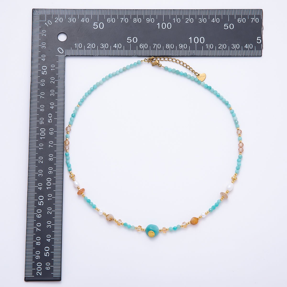 Handmade 4mm Citrine Aquamarine Round Gemstone Chain 16 Inch Necklace | WA-00319 - DLUXCA