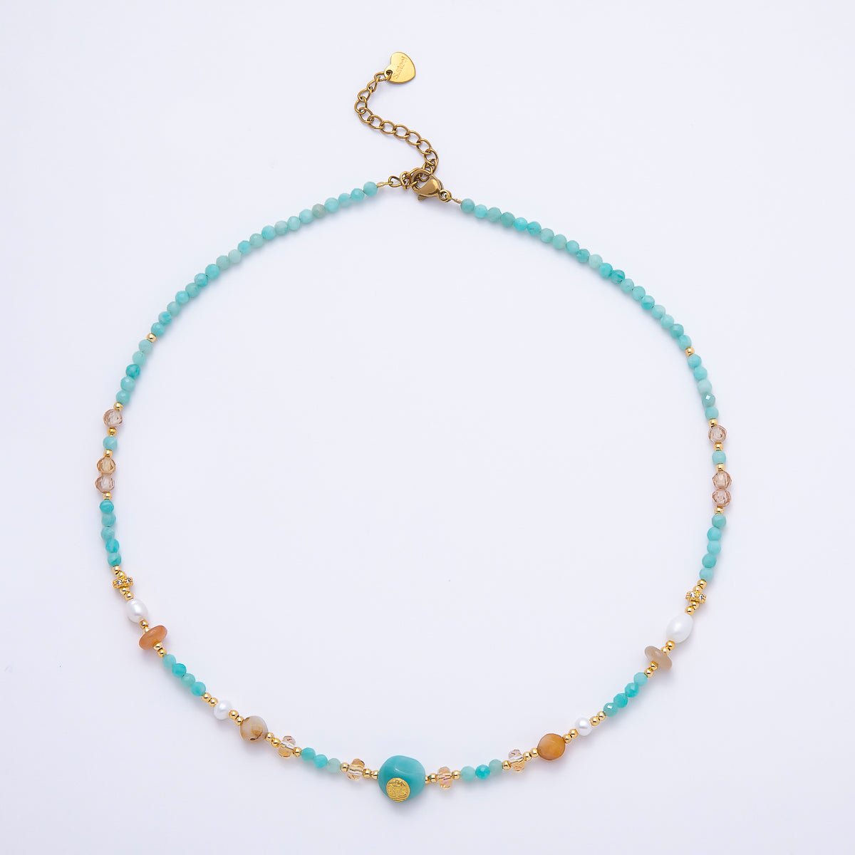 Handmade 4mm Citrine Aquamarine Round Gemstone Chain 16 Inch Necklace | WA-00319 - DLUXCA
