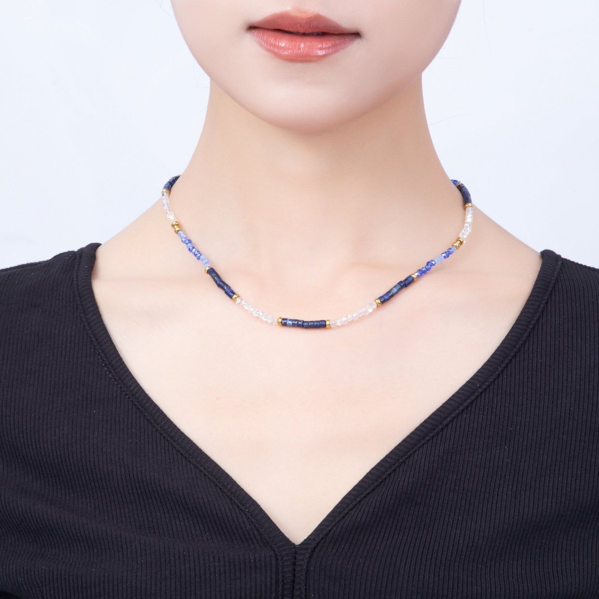Handmade 4mm Multicolor Multifaceted Round Tube Gemstone Chain 16 Inch Necklace | WA-00095 ~ WA-00098 - DLUXCA