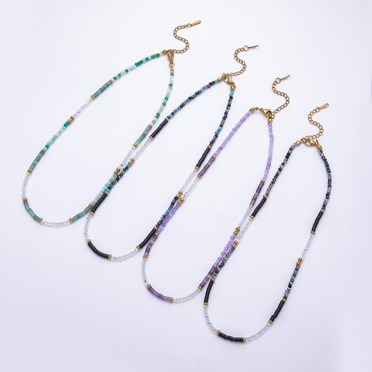 Handmade 4mm Multicolor Multifaceted Round Tube Gemstone Chain 16 Inch Necklace | WA-00095 ~ WA-00098 - DLUXCA