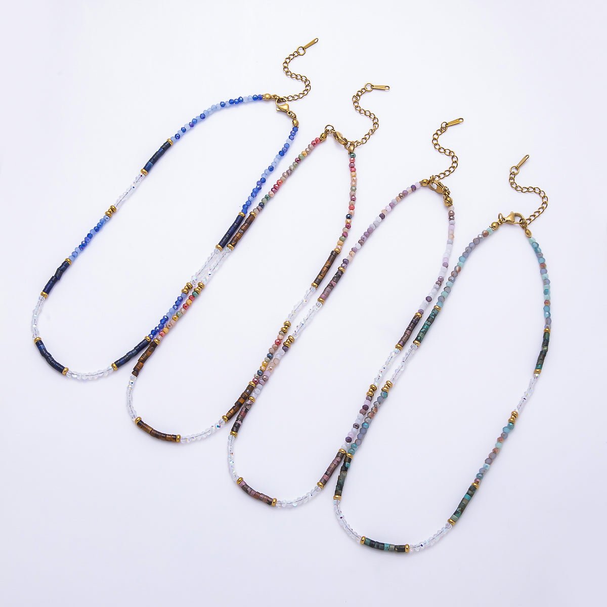 Handmade 4mm Multicolor Multifaceted Round Tube Gemstone Chain 16 Inch Necklace | WA-00095 ~ WA-00098 - DLUXCA