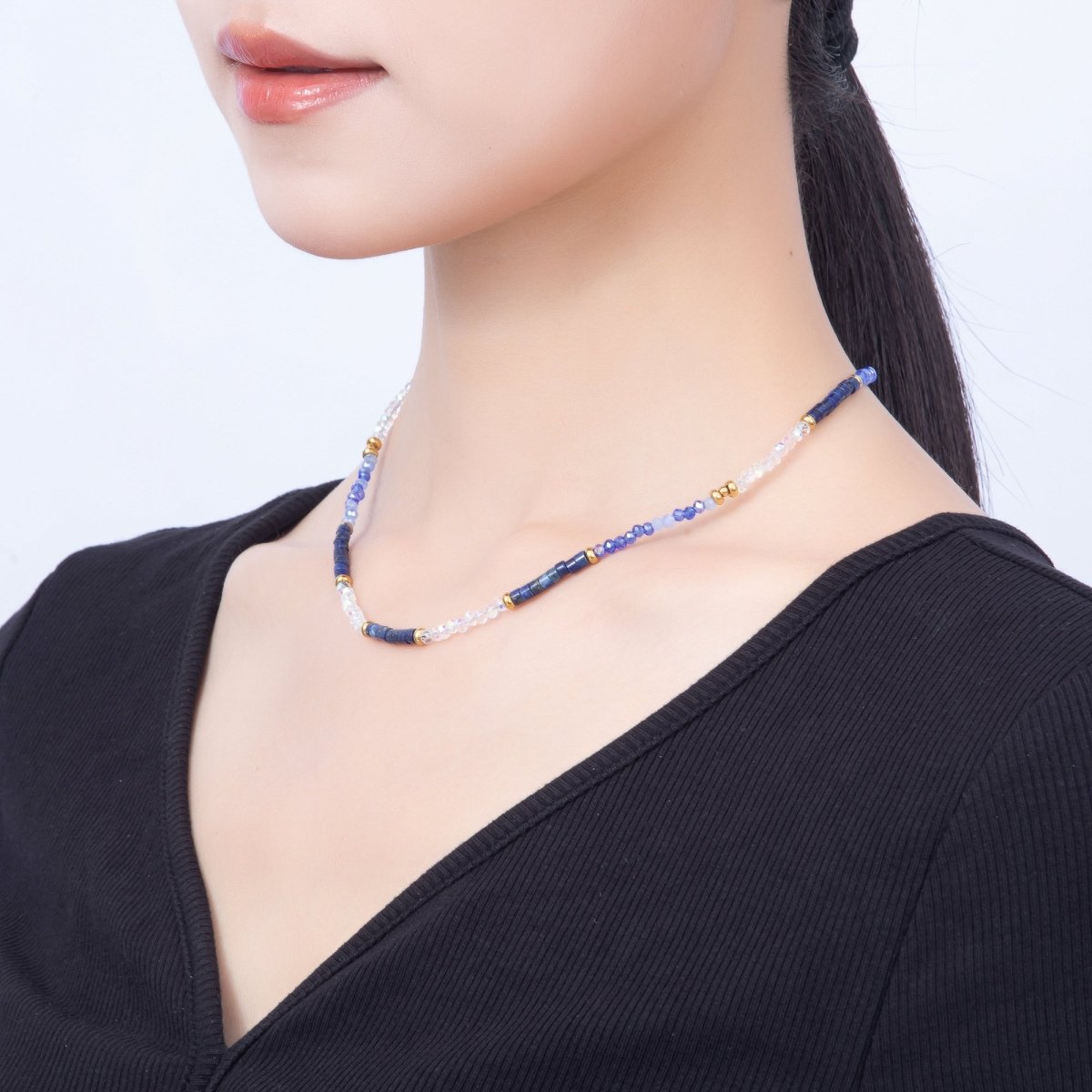 Handmade 4mm Multicolor Multifaceted Round Tube Gemstone Chain 16 Inch Necklace | WA-00095 ~ WA-00098 - DLUXCA