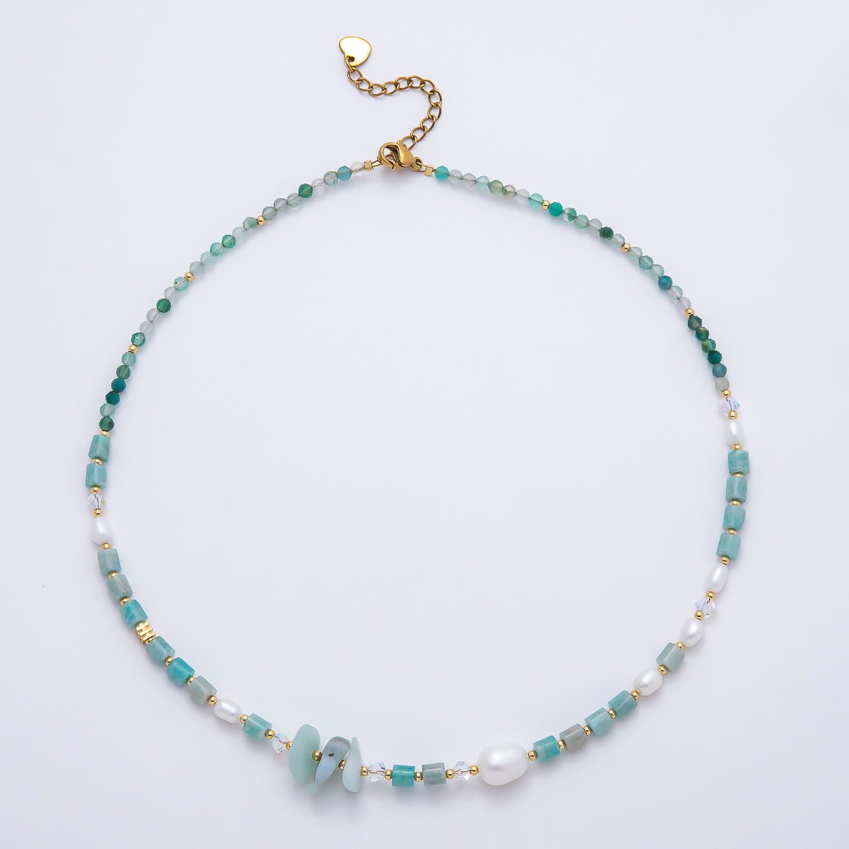 Handmade 4mm Shell Pearl Amazonite Tube Round Gemstone Chain 16 Inch Necklace | WA-00317 - DLUXCA