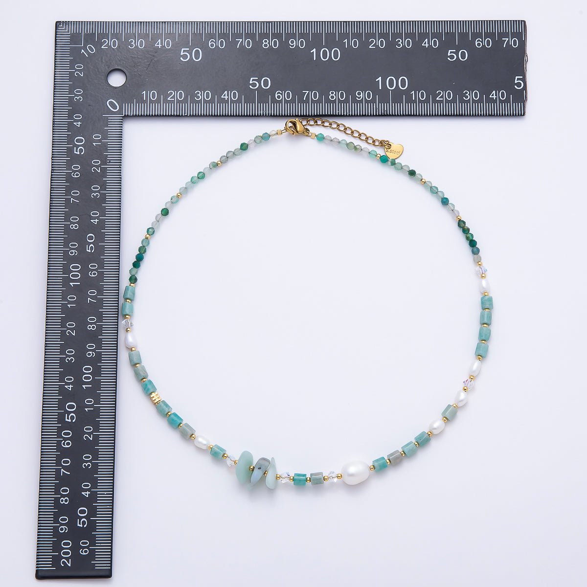 Handmade 4mm Shell Pearl Amazonite Tube Round Gemstone Chain 16 Inch Necklace | WA-00317 - DLUXCA