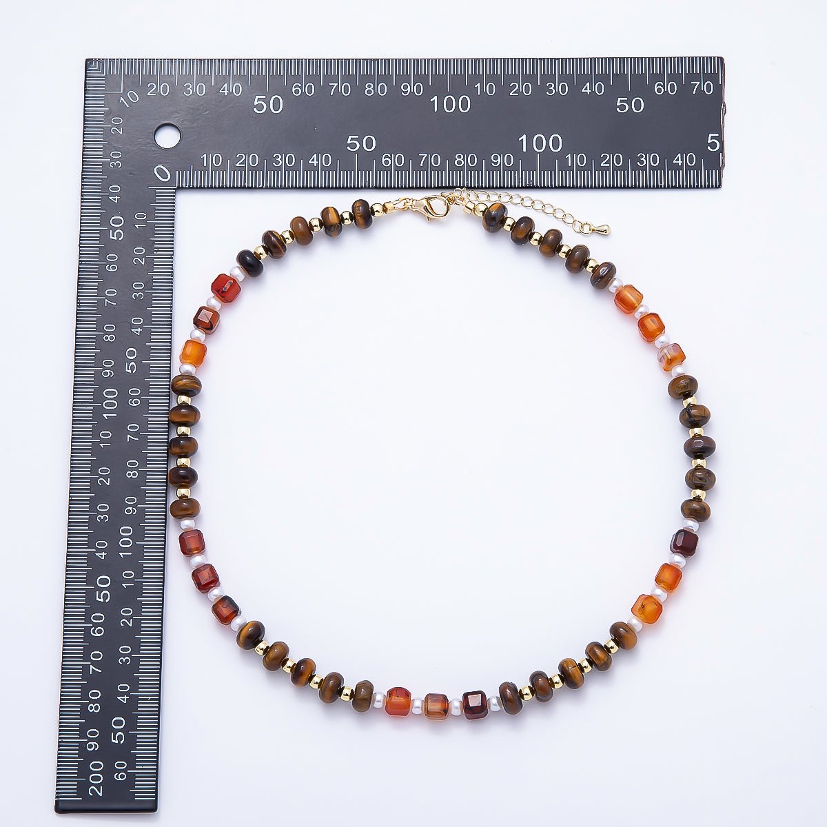 Handmade 4mm Shell Pearl Orange Citrine Tiger Eye Rondelle Gemstone Chain 19 Inch Necklace | WA-01162 - DLUXCA