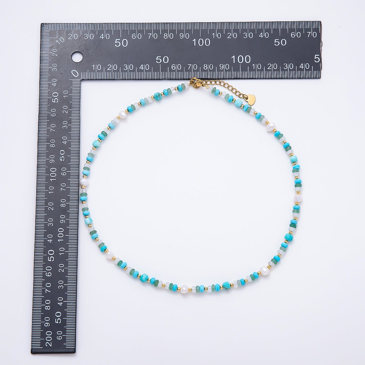 Handmade 4mm Shell Pearl Turquoise Aventurine Clear Quartz Rondelle Gemstone Chain 16 Inch Necklace | WA-00451 - DLUXCA