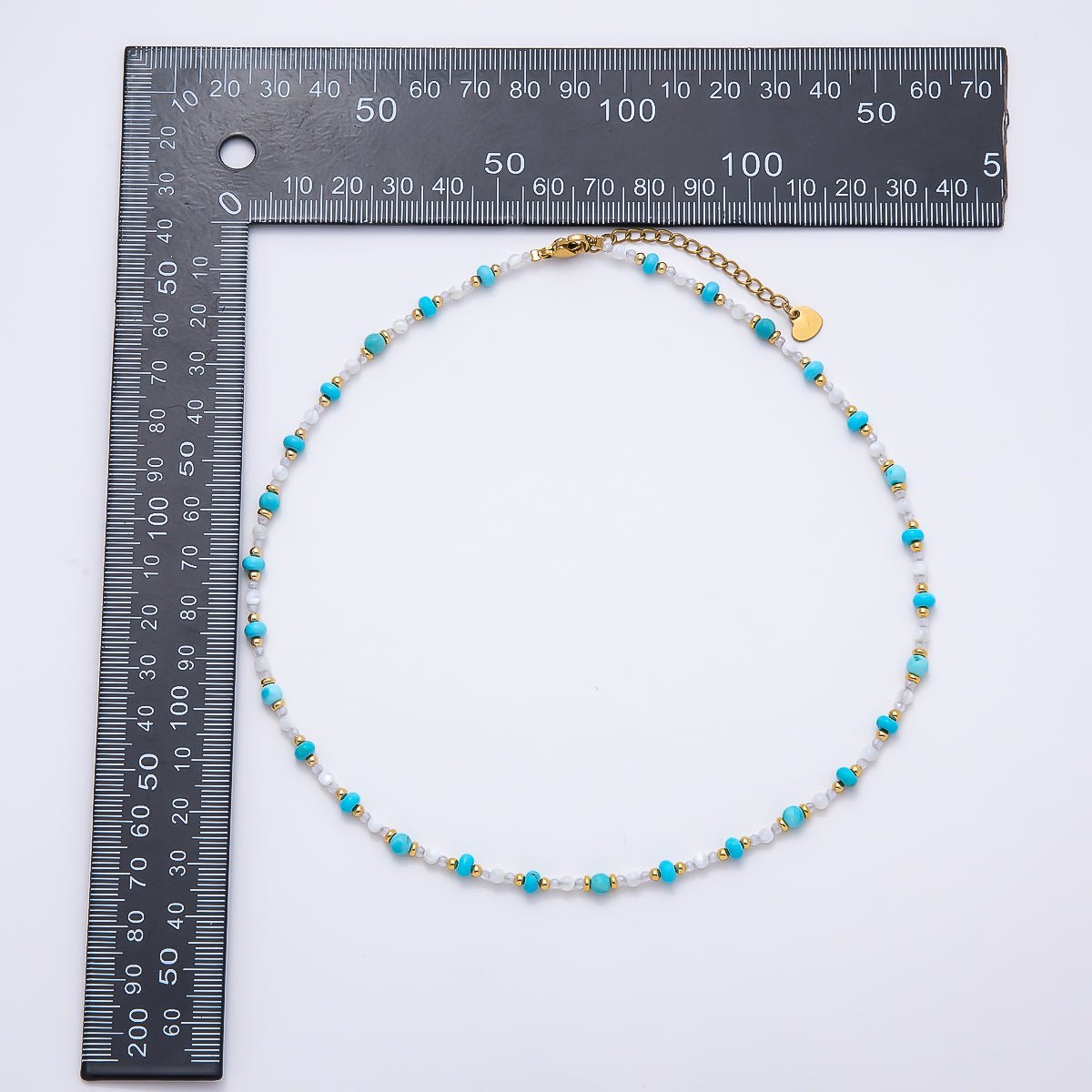 Handmade 4mm Turquoise Aventurine White Quartz Rondelle Gemstone Chain 16 Inch Necklace | WA-00453 - DLUXCA
