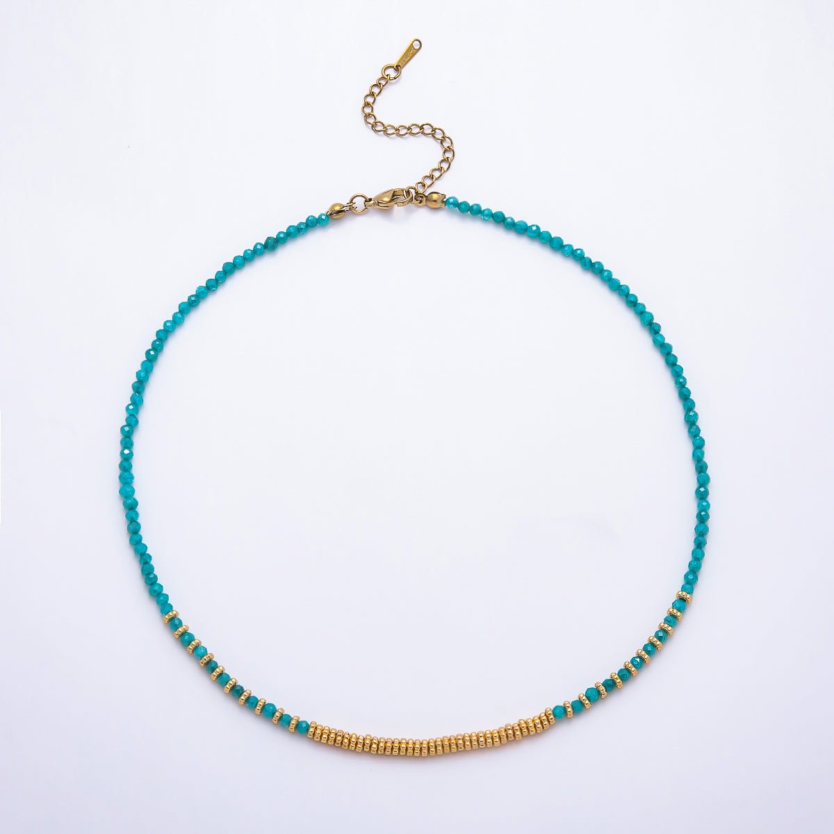 Handmade 4mm Turquoise, Garnet, Aventurine, Onyx, Peridot Multifaceted Gemstone Chain 16 Inch Necklace| WA-00115 - WA-00119 - DLUXCA