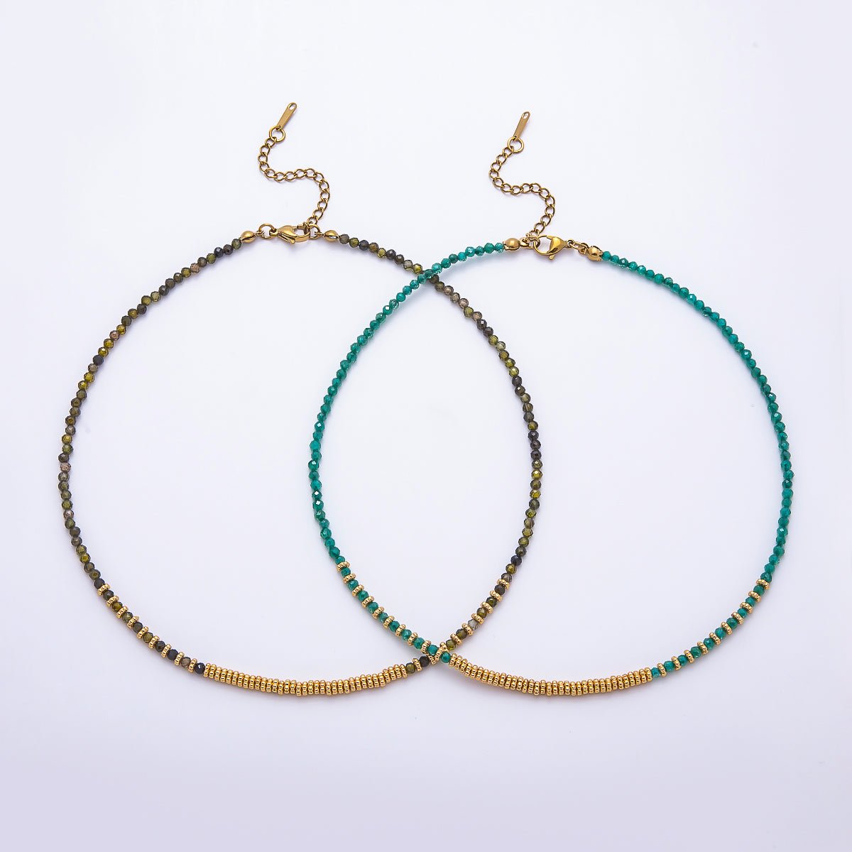 Handmade 4mm Turquoise, Garnet, Aventurine, Onyx, Peridot Multifaceted Gemstone Chain 16 Inch Necklace| WA-00115 - WA-00119 - DLUXCA