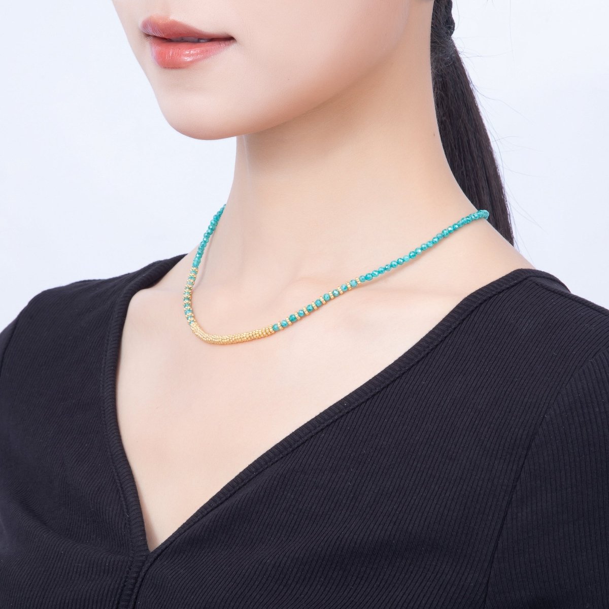 Handmade 4mm Turquoise, Garnet, Aventurine, Onyx, Peridot Multifaceted Gemstone Chain 16 Inch Necklace| WA-00115 - WA-00119 - DLUXCA