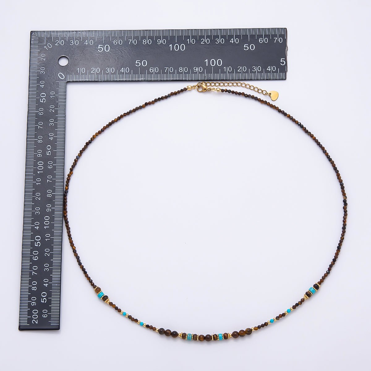 Handmade 4mm Turquoise Tiger Eye Round Gradient Gemstone Chain 22 Inch Necklace | WA-00491 - DLUXCA