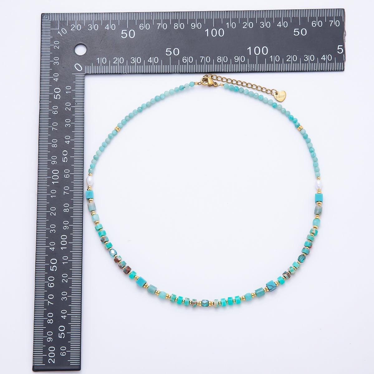 Handmade 4mm Turquoise Tube Rondelle Multifaceted Round Gemstone Chain 16 Inch Necklace | WA-00326 - DLUXCA