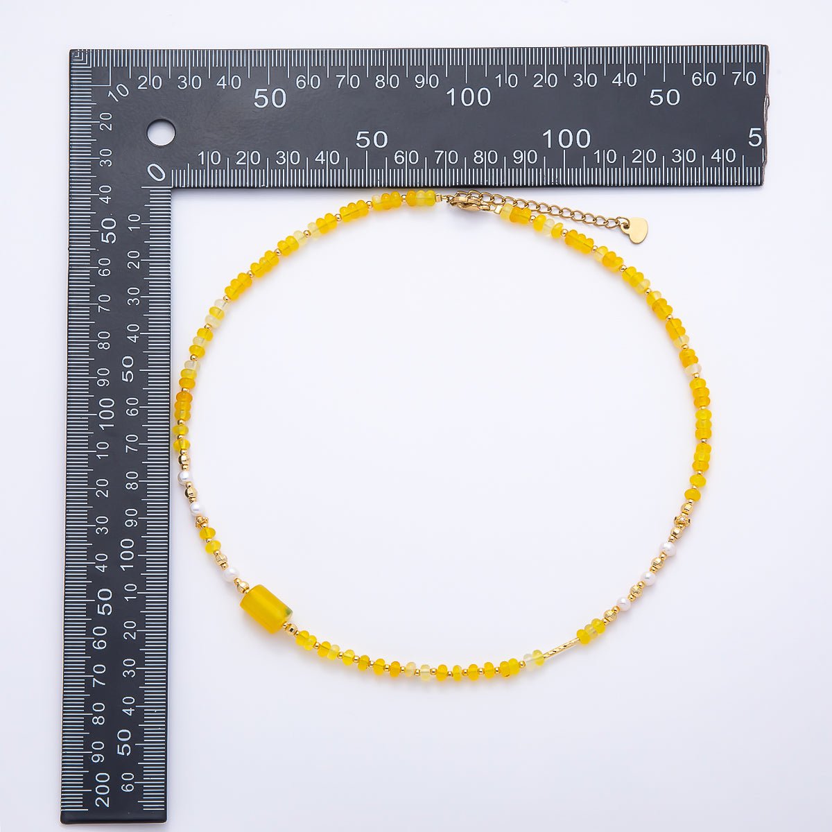 Handmade 4mm Yellow Citrine Shell Pearl Rondelle Gemstone Chain 16 Inch Necklace | WA-04734 - DLUXCA